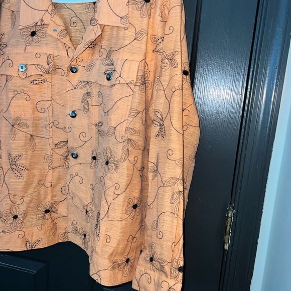 100% silk SilkLand Orange Floral Jean Jacket - Picture 4 of 5